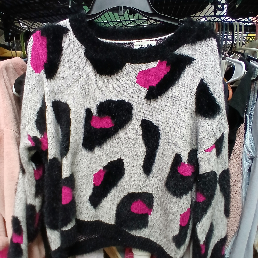 ADORA Gray Sweater with Pink and Black Accents